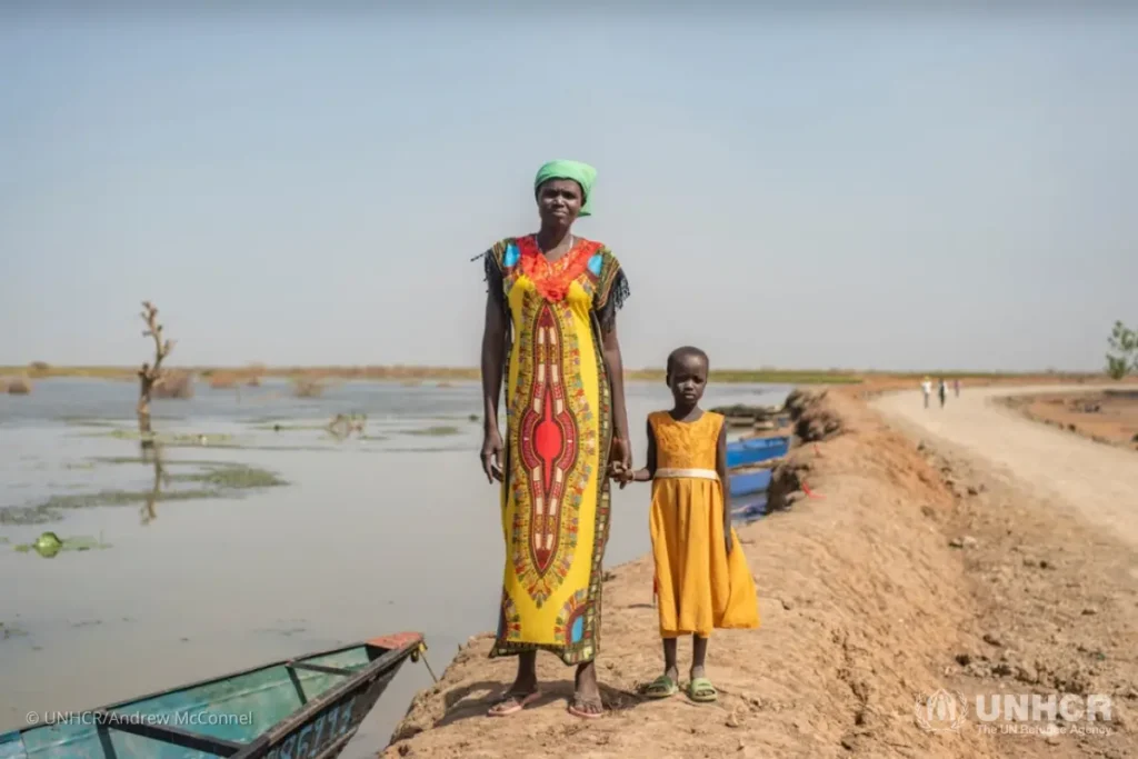 Nyayiel Riek Jal Wuor fled to Bentiu with her four children after floodwater reached her hut.
